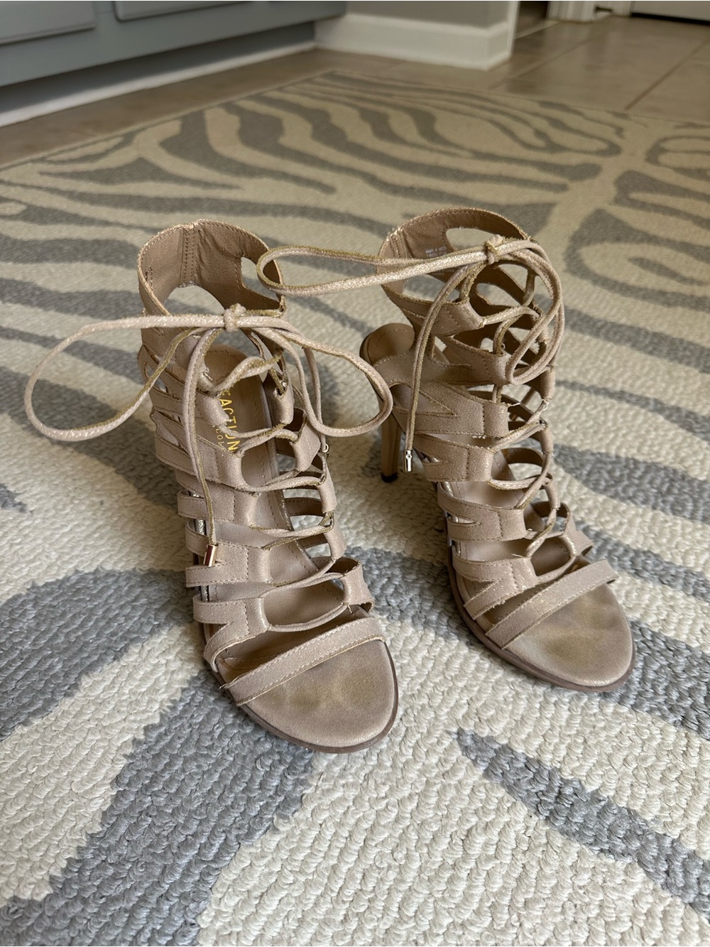 Kenneth Cole Reaction soft metallic gold Lace-Up Strappy High Heels